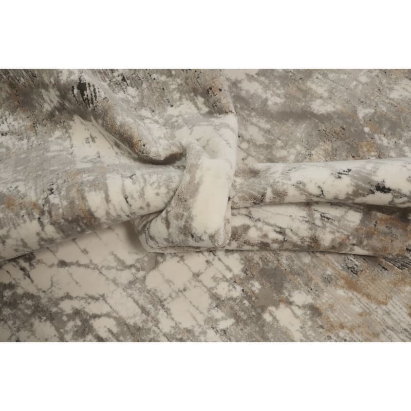 Machine Made Oriental Polyester Carpet Modern Abstract Greys & Charcoal Abstract Area Rug - 7' 5'' X 5' 2''