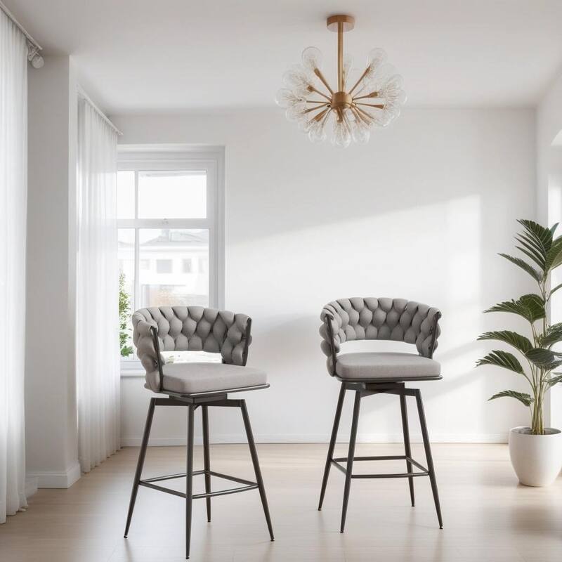 360 Swivel Bar Stool Set of 2 with Back and Footrest, No Adjustable