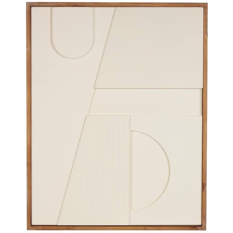 Wood Geometric Dimensional Art Deco Arched Living Room Wall Decor with Brown or Black Frame - Cream or White - Roche River Decor