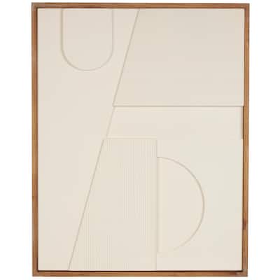 Wood Geometric Dimensional Art Deco Arched Living Room Wall Decor with Brown or Black Frame - Cream or White - Roche River Decor