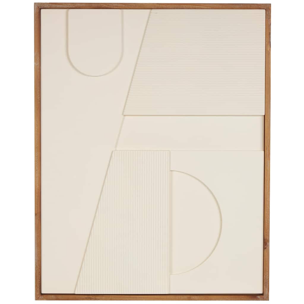 Wood Geometric Dimensional Art Deco Arched Living Room Wall Decor with Brown or Black Frame - Cream or White - Roche River Decor