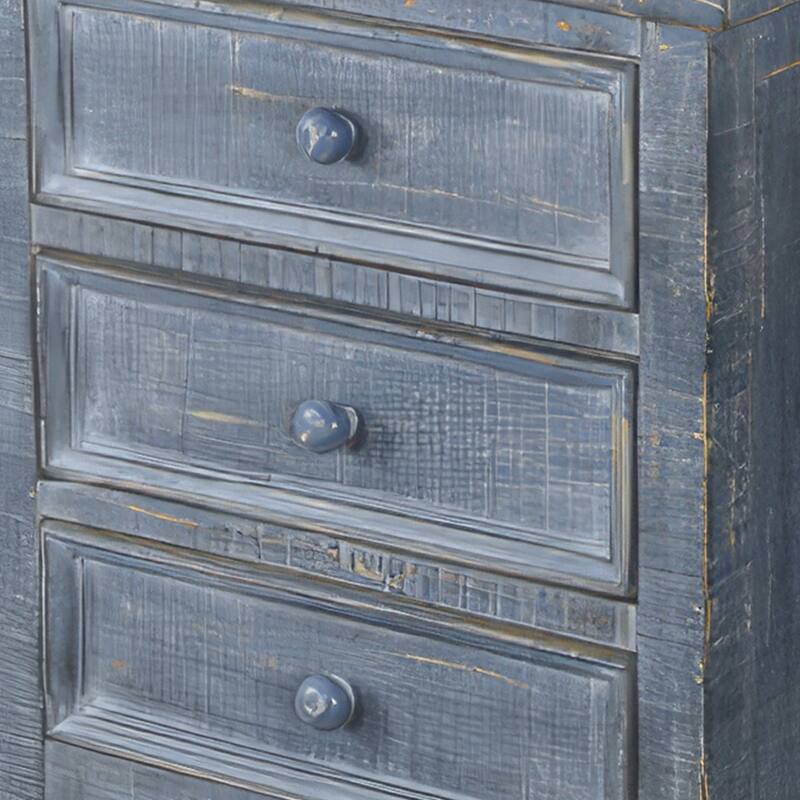 Rena Side End Table with 3 Drawers, 19 Inch Rustic Blue Mahogany Wood