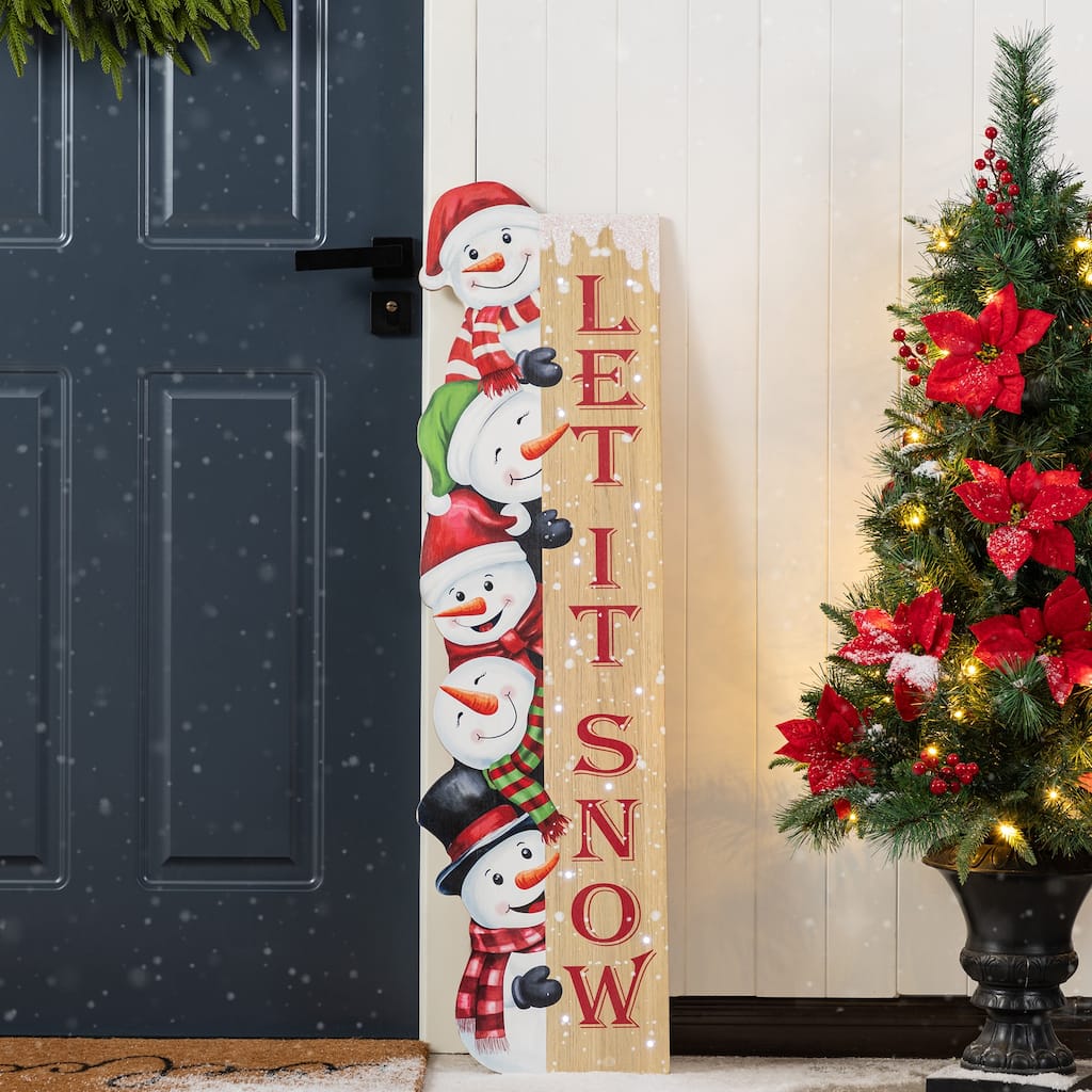Glitzhome 41.75"H Wooden Christmas Snowman Lighting Porch Decor - Multi