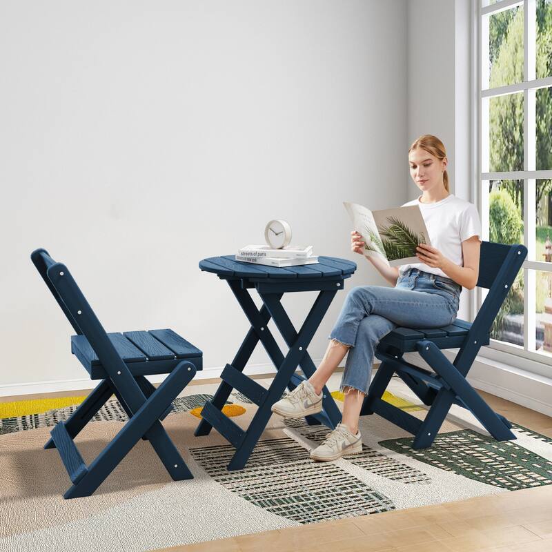 3-Piece Outdoor HDPE Bistro Set, Waterproof, Weather-Resistant & Foldable