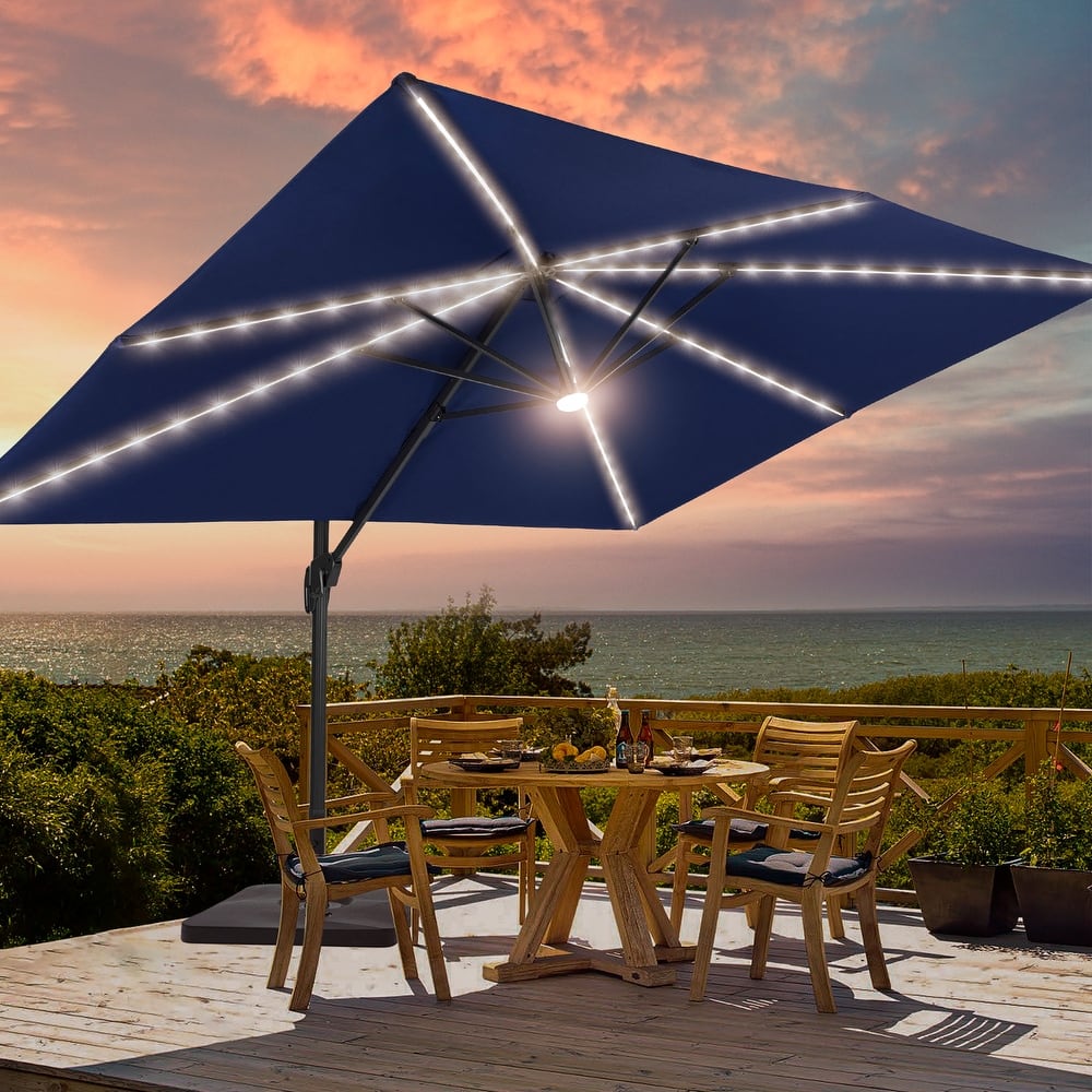 BONOSUKI 11.5x9FT LED Cantilever Patio Umbrella 360 Rotation w/Base