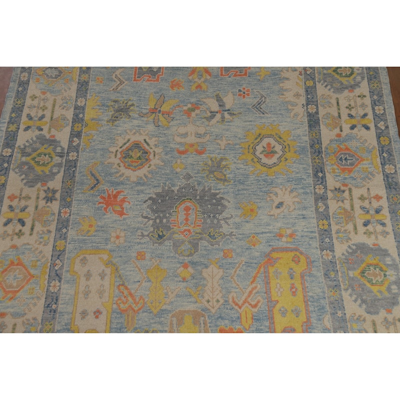 Hand Knotted Oriental 100% Wool Carpet Transitional All-Over Navy Blue & Blues Oushak Area Rug - 11' 4'' X 8' 1''