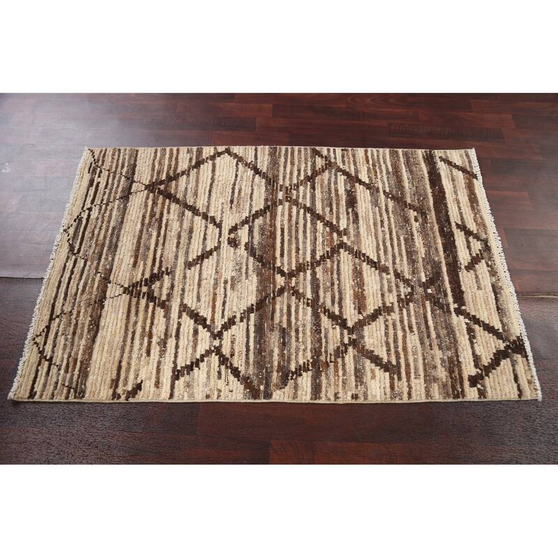 Contemporary Oriental Wool Gabbeh Kashkoli Area Rug Handmade Carpet - 3'2" x 4'11"