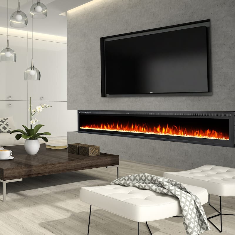 100'' Electric Fireplace Inserts, Recessed and Wall Mounted Fireplace with Timer, Remote Control, Adjustable LED Flame - 100"