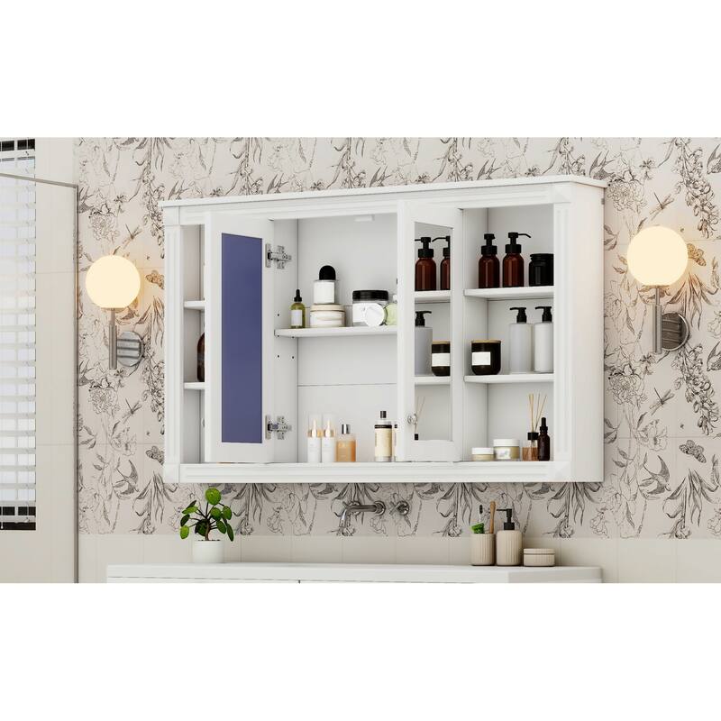 Roomfitters 47 Inch Wall Mount Medicine Cabinet, Mirror Storage with Open Shelves & Adjustable Shelf