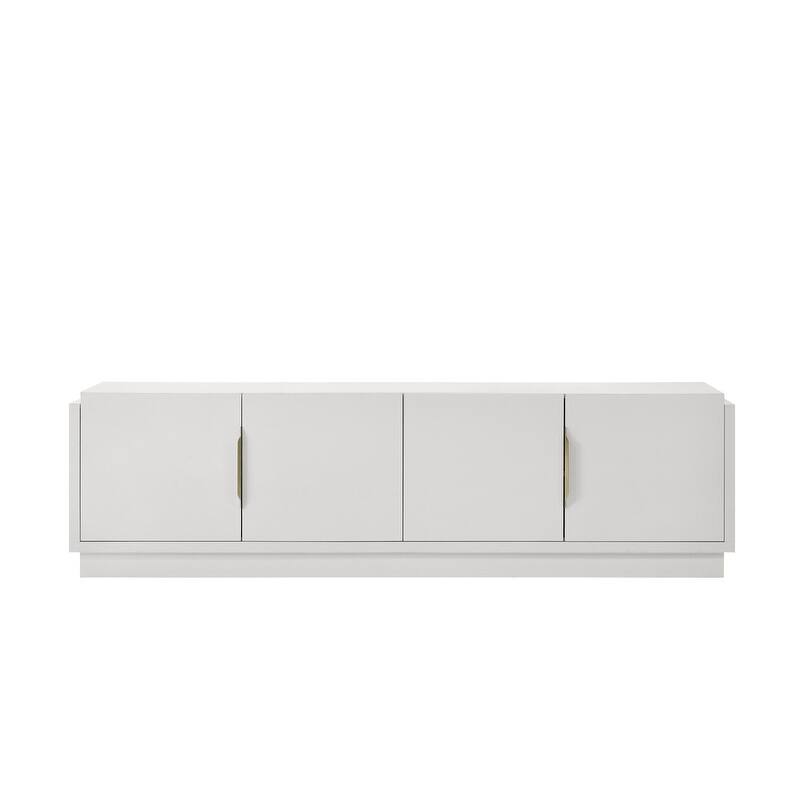 Modern 70" White TV Stand, 4-Door Cabinet with Adjustable Shelf, Gold Finish Handles, and Cable Management