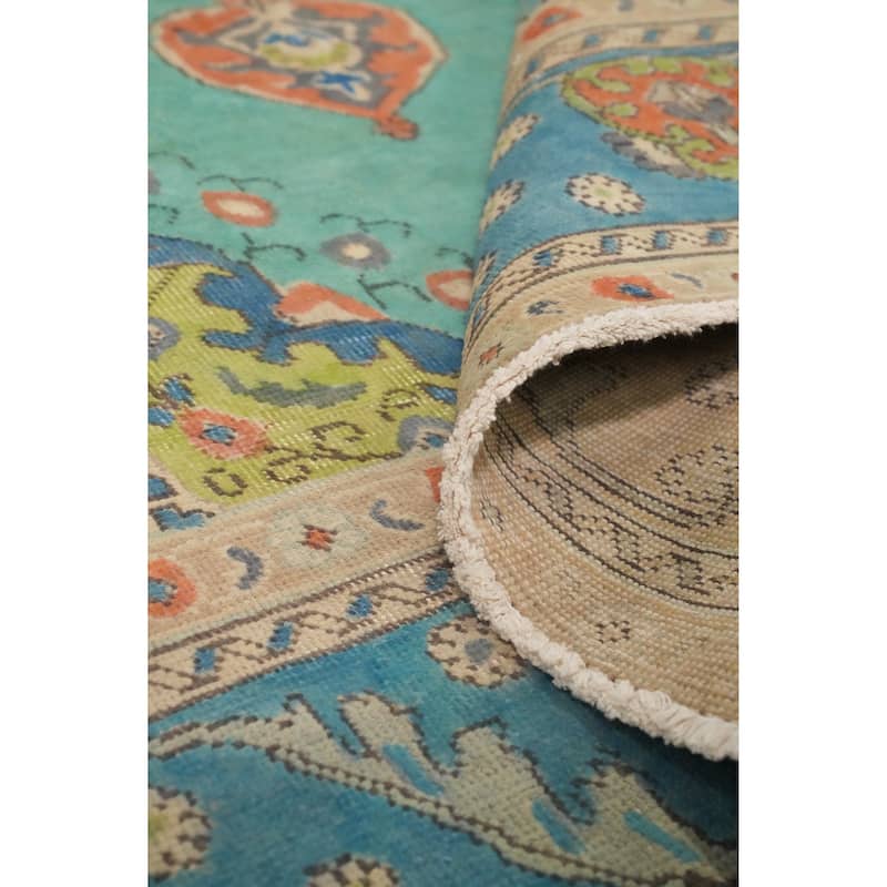 Hand Knotted Oriental 100% Wool Carpet Traditional Floral Navy Blue & Blues Tabriz Area Rug - 9' 7'' X 6' 5''
