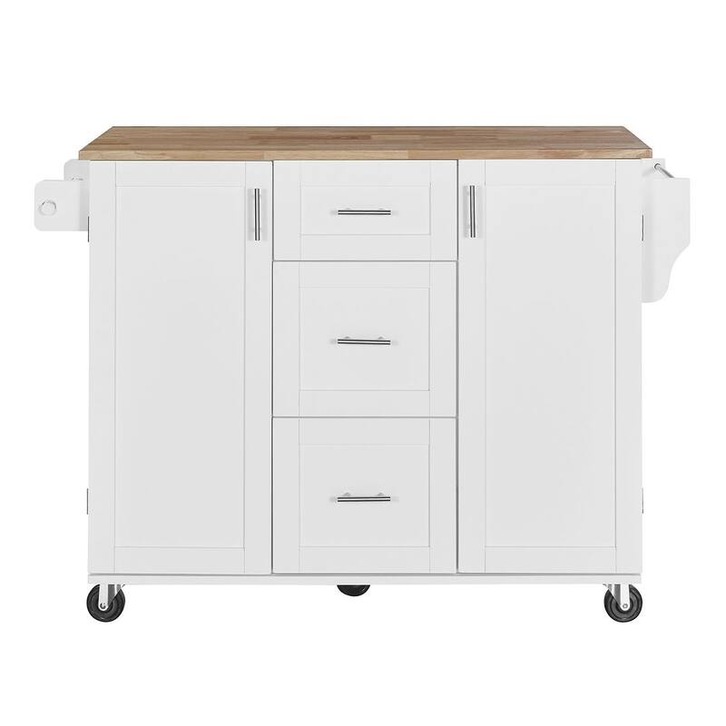 Kitchen Island Cart with Rubber Wood Top and Locking Wheels