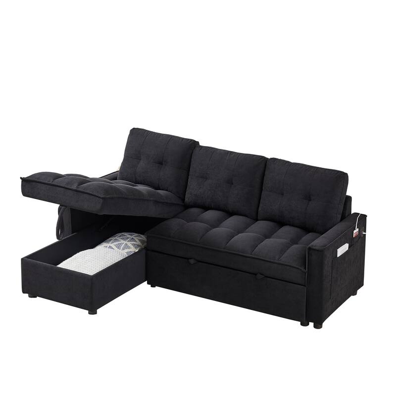 78.75" Chenille Reclining Sectional Sofa with USB/Type-C Charging, Hidden Storage & Ottoman