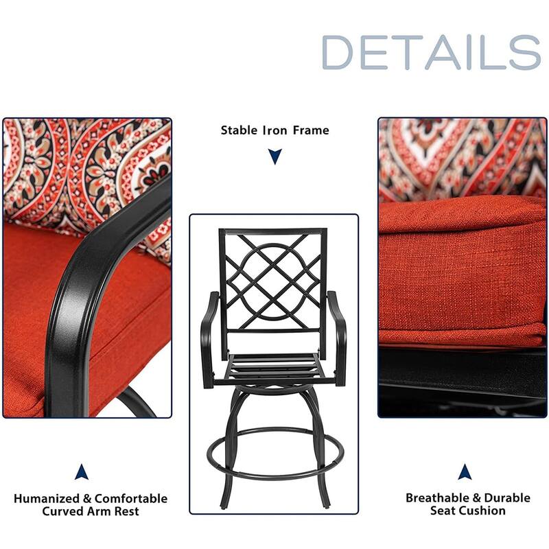 3-Piece Outdoor Patio Metal High Seating Swivel Bistro Set - 3-Pieces