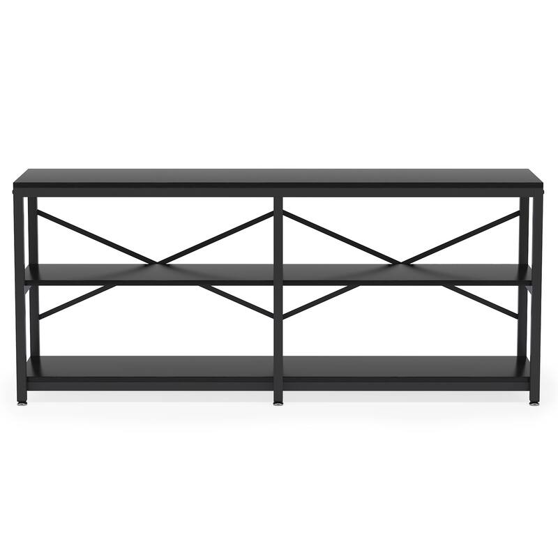 70.9"Industrial 3-Tier Extra Long Console Table with Storage Shelves & Metal Frame & X-Back Design