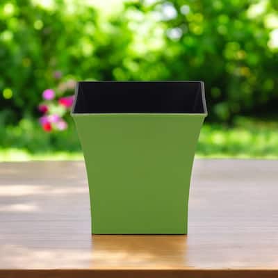 HomeRoots 7" Lime Green Recycled Plastic Indoor Outdoor Square Pot Planter