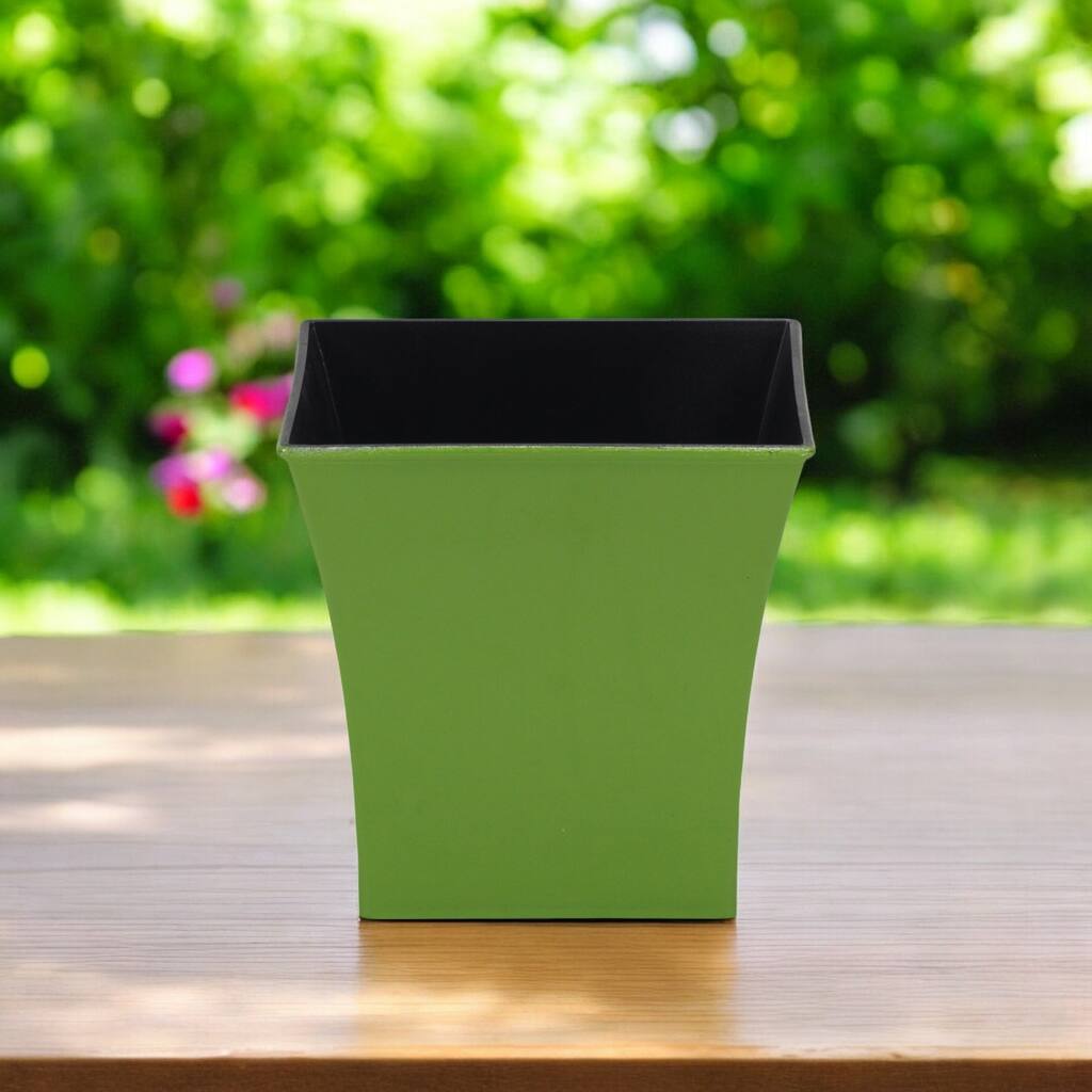HomeRoots 7" Lime Green Recycled Plastic Indoor Outdoor Square Pot Planter