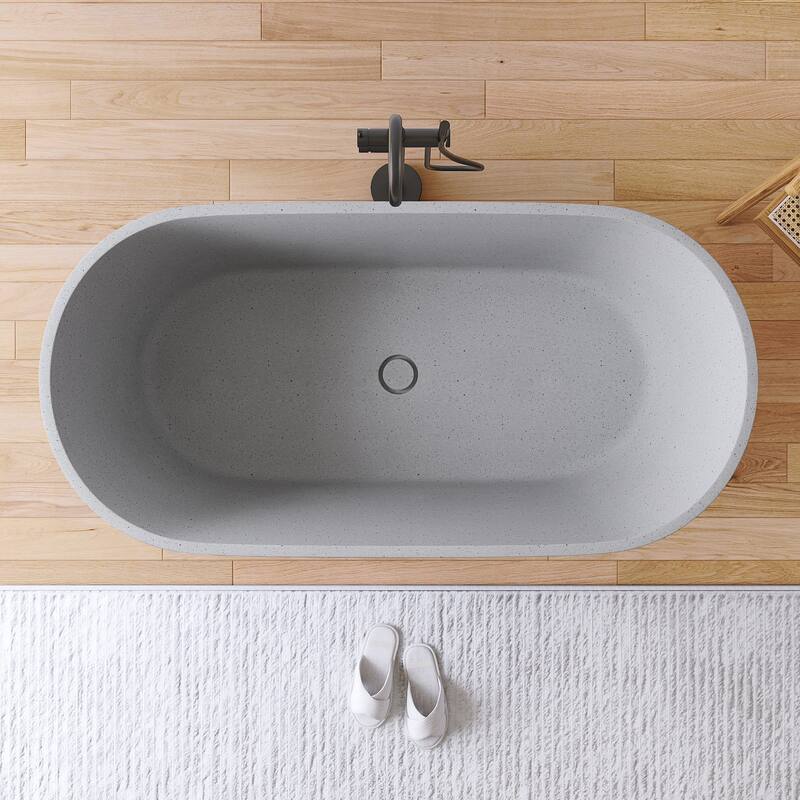 MEDUNJESS 59'' Terrazzo Freestanding Bathtub Stone Resin Soaking Tub