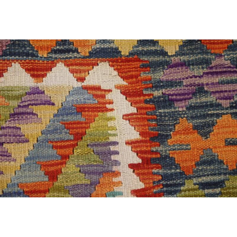 Hand Woven Oriental 100% Wool Carpet Southwestern Geometric Oranges & Rust Kilim Area Rug - 6' 6'' X 5' 0''