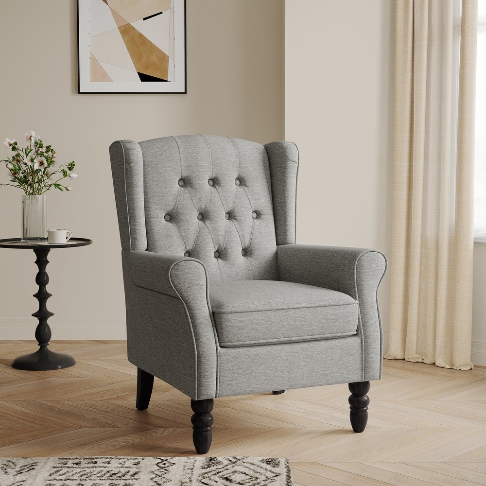 Button-Tufted Accent Chair Wingback Armchair - 38"H