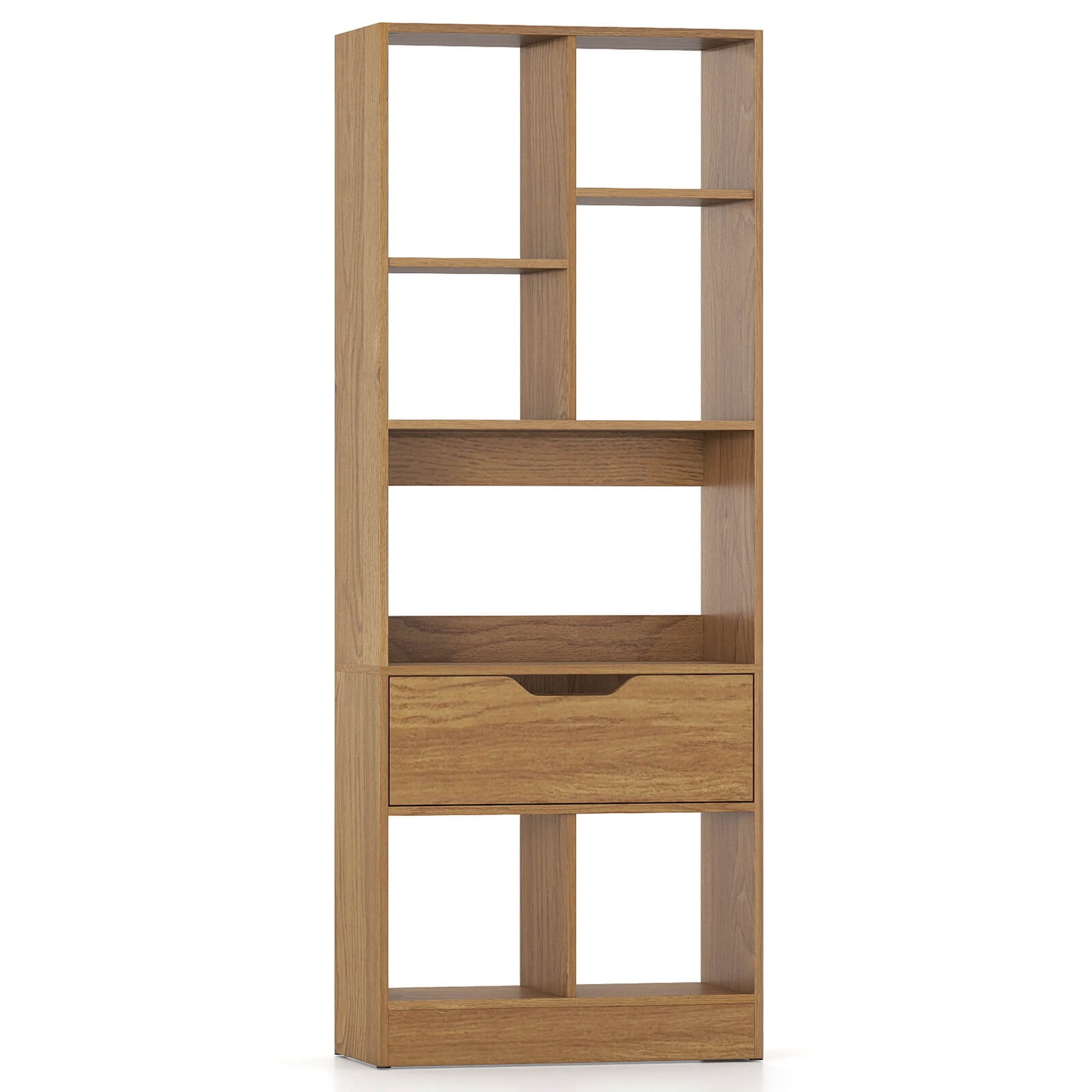1/2 PCS 5-Tier Wooden Bookcase w/7 Open Cubes for Home & Office