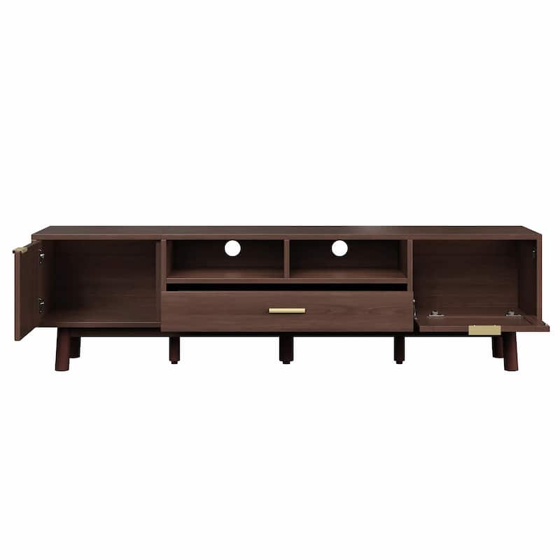75" Wood TV Stand with Soft-Close Doors & Rattan Drawers