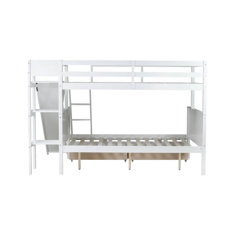 Space-Saving Twin Over Full Bunk Bed with Storage Drawers, Slide, and Ladder - Grey