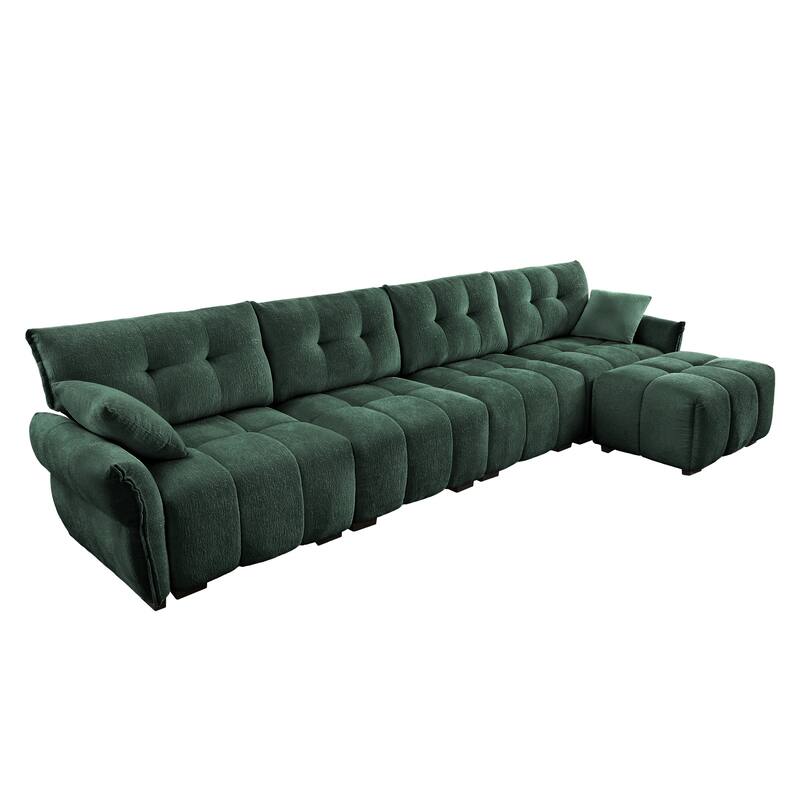 141.7" Chenille 4-Seater Sectional Sofa with Ottoman