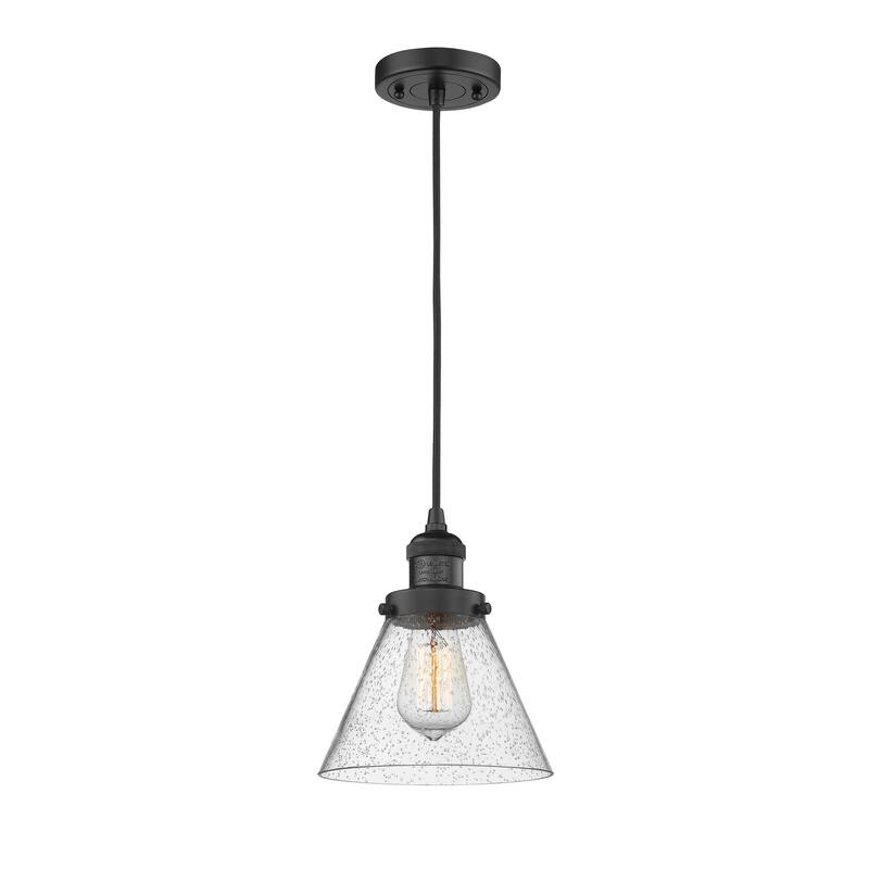 Innovations Lighting Franklin Restoration Cone - 1 Light 8" Cord Hung Mini Pendant - Seedy/Matte Black