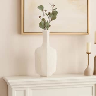 Resin Vase Mortsel Large Textured Square Neck Design - 19" White