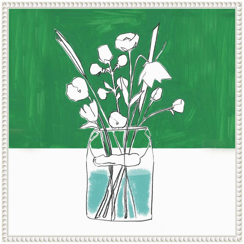 Kate and Laurel Sylvie Minimalist Floral Vase with Green Framed Canvas by Teju Reval