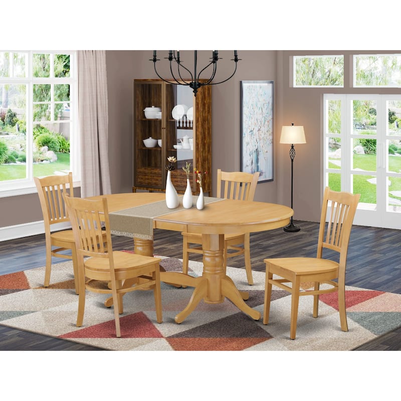 East West Furniture Dining Table Set- an Oval Wooden Table with Pedestal Leg and Dining Room Chairs, Oak(Pieces Option)