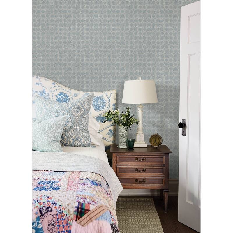 Chesapeake Button Block Blue Geometric Wallpaper
