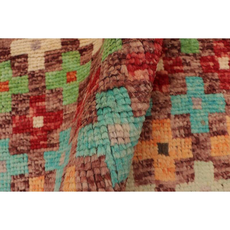 Modern Balochi Curry Maroon/Blue Hand Knotted Wool Rug - 3'4'' x 4'10''
