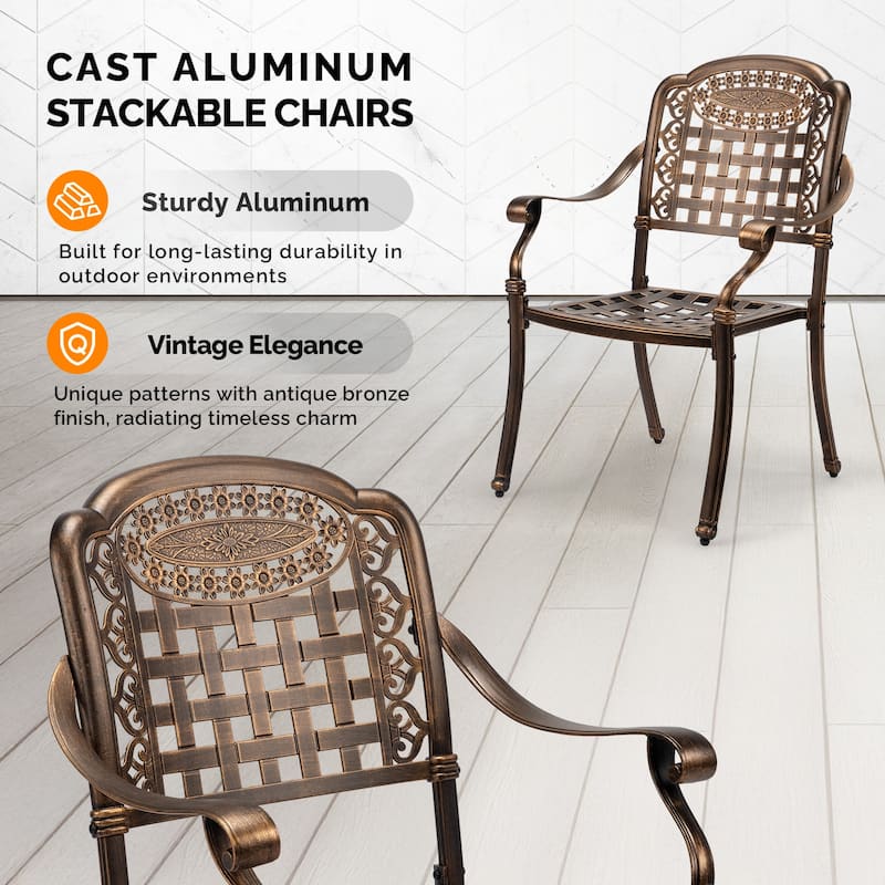Outdoor Bronze Cast Aluminum Chairs Set Rust-Resistant Patio Seating for Garden Pool Balcony - 26”W x 25”D x 36”H