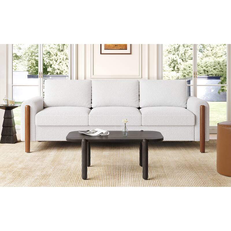 Roomfitters 84" 3-Seater Sofa, Teddy Velvet Couch with Integrated Solid Wood Legs and Curved Arc Armrests