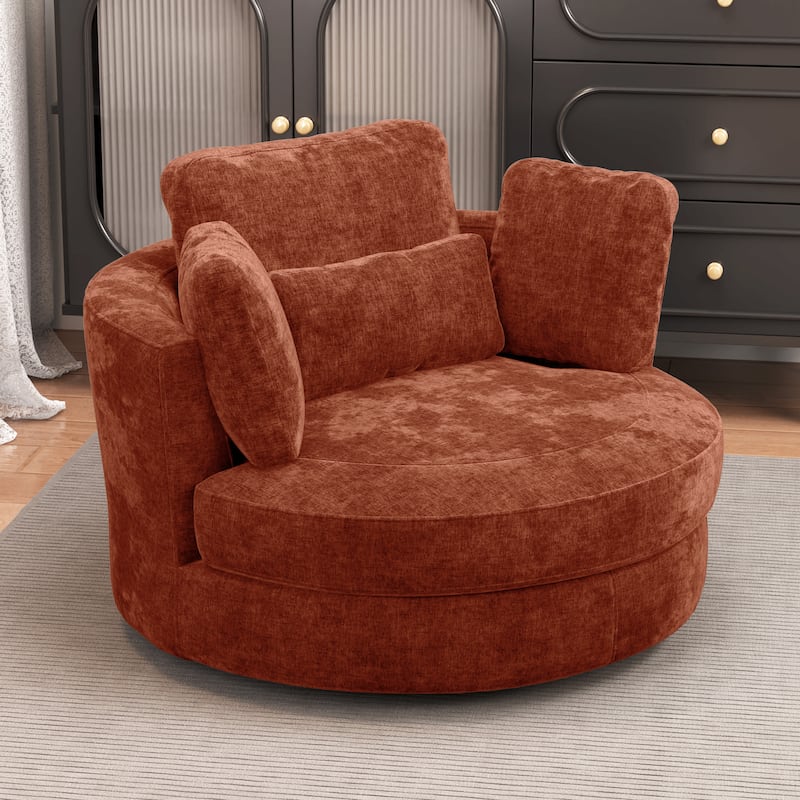 50.2"W Accent Barrel Chair,360° Swivel Club Chair with Metal Base - Terracotta