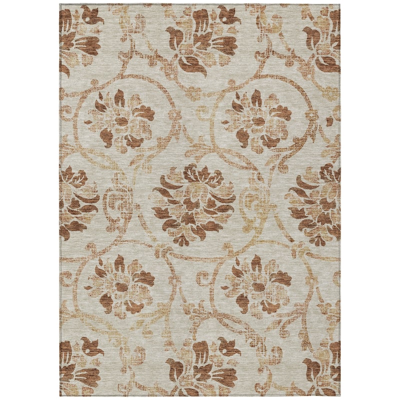 Machine Washable Indoor/ Outdoor Chantille Scroll Floral Rug