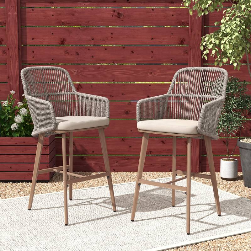 Outdoor 2-Piece Arm Barstool Chairs with Cushions