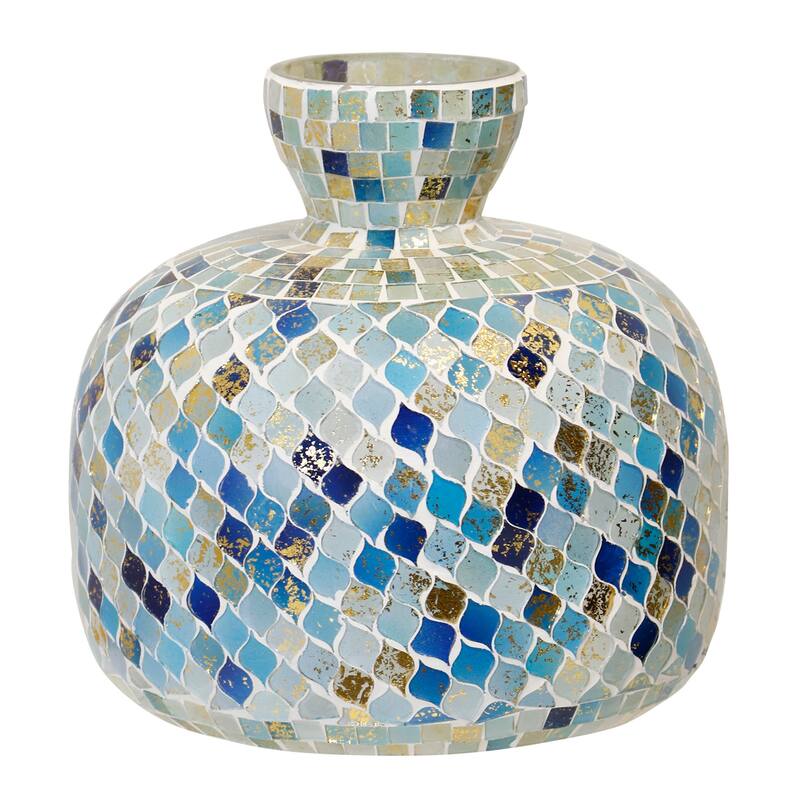 StyleCraft Glass Vase - Blue Mosaic - 8.5" x 8.5"