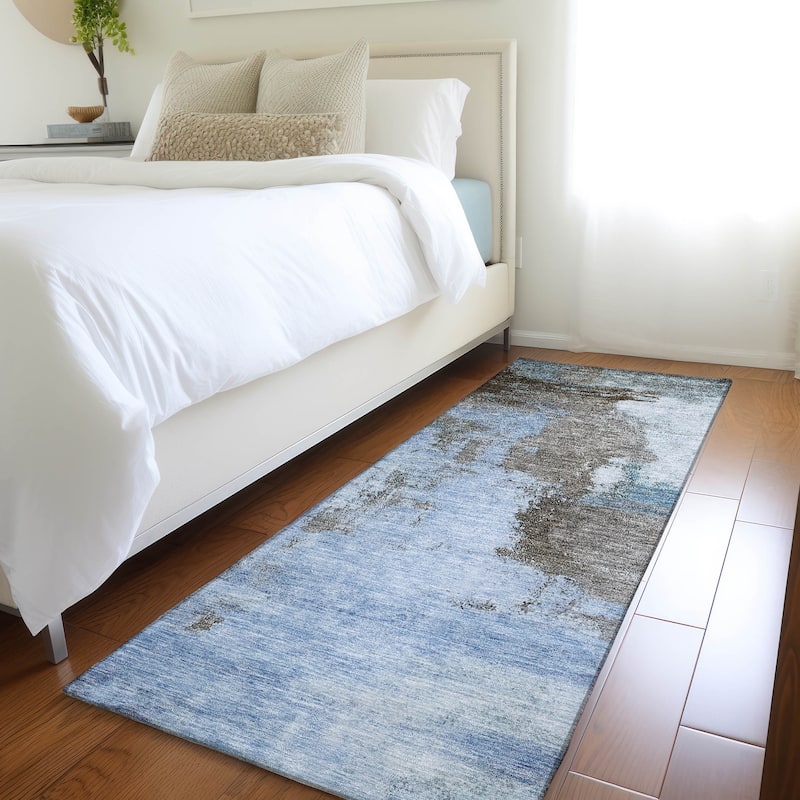 Machine Washable Indoor/ Outdoor Contemporary Abstract Chantille Rug - Blue - 2'3" x 7'6"