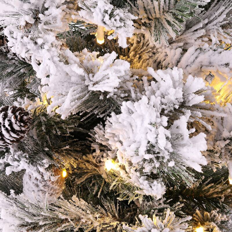 SAFAVIEH 7.5 Ft, Frosted Green, Pre-Lit Artificial Christmas Tree With Pine Cones - 50"W x 50"D x 90"H
