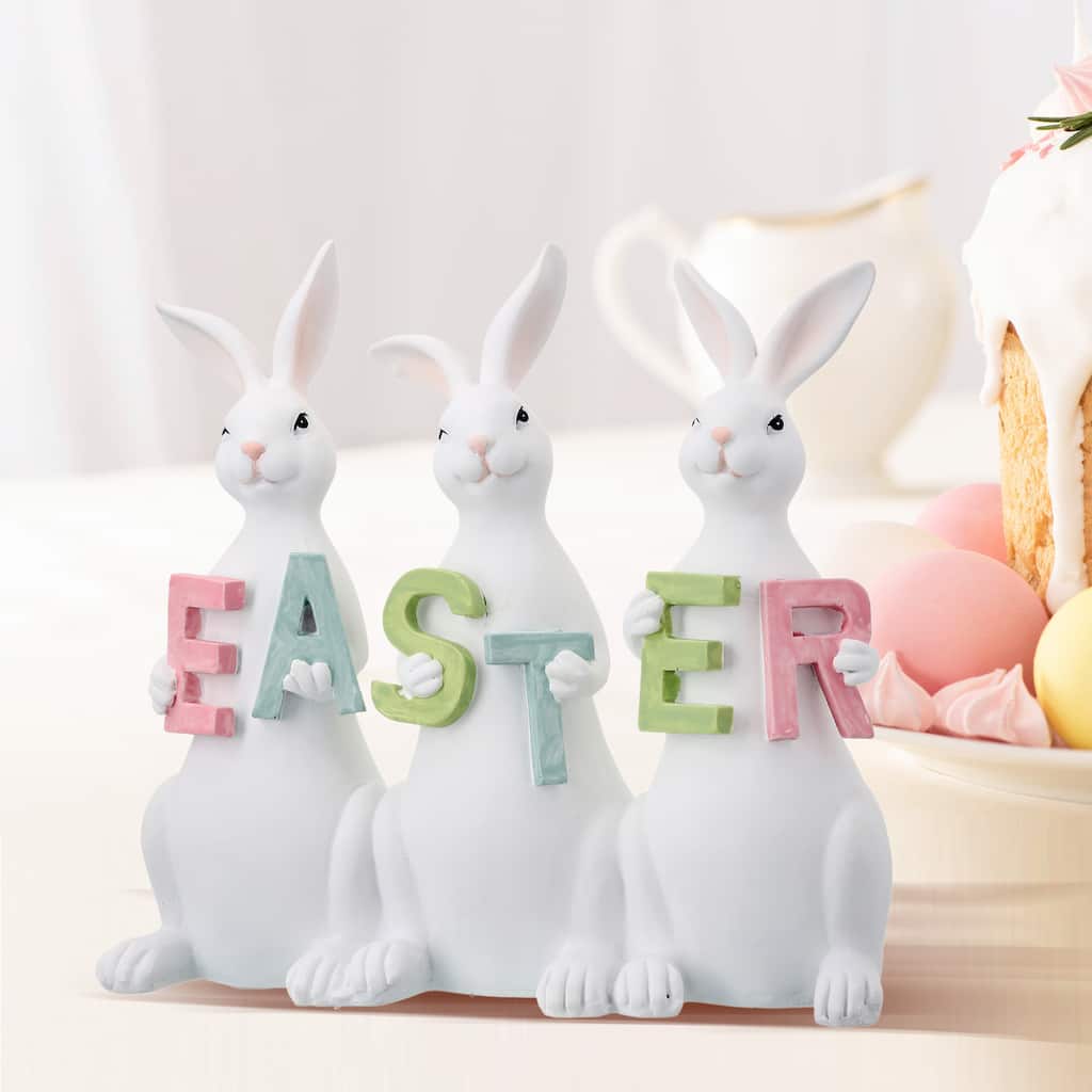 Triple Easter Bunny Welcome Sign 8" - 8