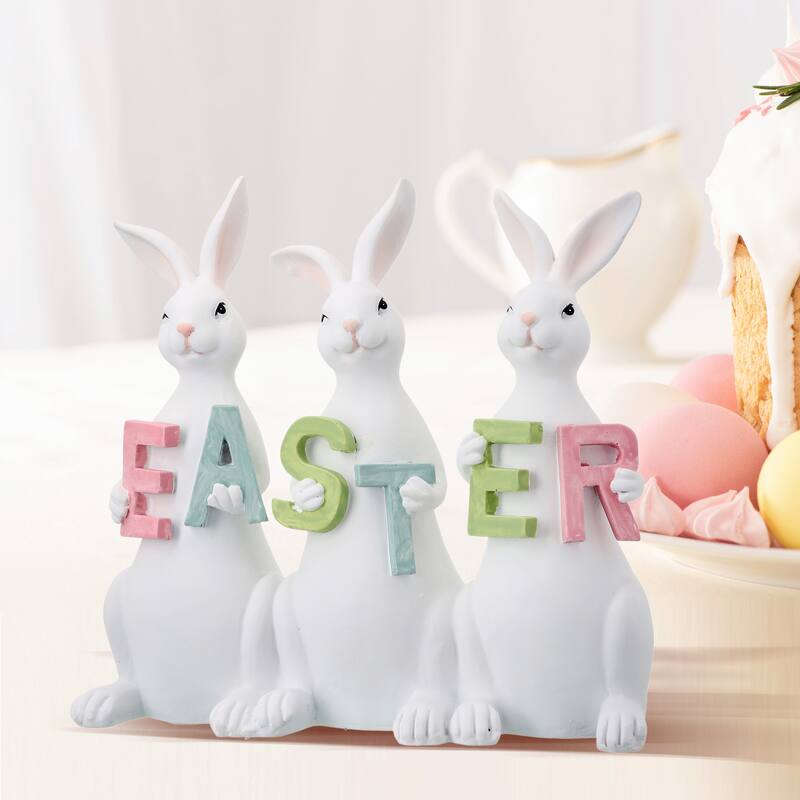 Triple Easter Bunny Welcome Sign 8" - 8