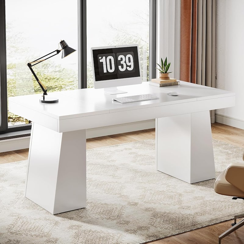 55 Inches Executive Desk Home Office Desk, Wood Computer Desk Business Workstation Desk