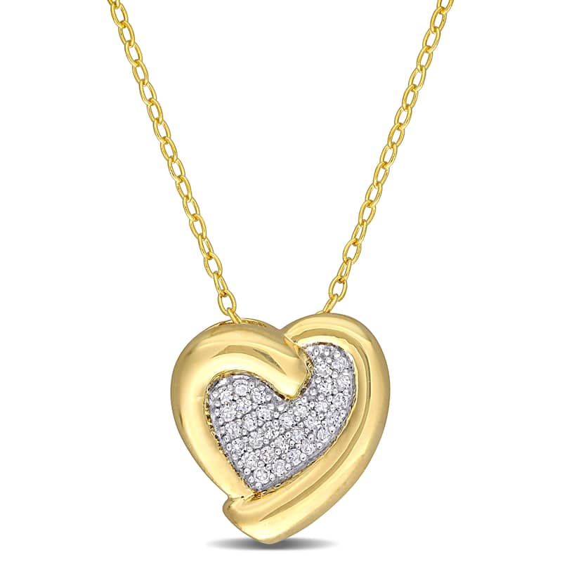 Miadora Yellow Plated Sterling Silver 1/6ct TDW Diamond Cluster Heart Necklace - 13.6 mm x 18 inch x 12.9 mm