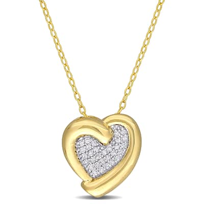 Miadora Yellow Plated Sterling Silver 1/6ct TDW Diamond Cluster Heart Necklace - 13.6 mm x 18 inch x 12.9 mm