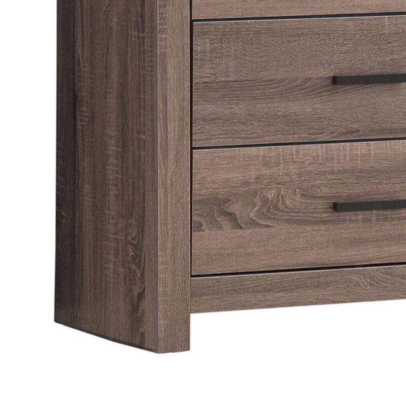 6 Drawer Dresser with Metal Bar Pulls, Brown