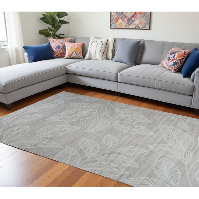 Ceyu Distressed Floral Traditional Stain Resistant Woven Area Rug By HomeRoots - 8' X 11' - Cream/Onyx - Rectangle