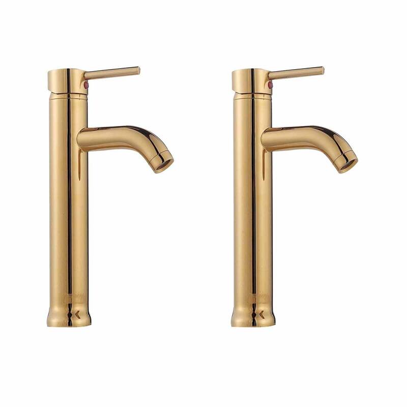 Gold PVD Brass Bathroom Faucet Round Single Hole 1 Handle Pack of 2